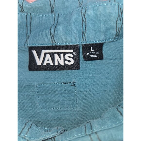Vans Mens Blue Short Sleeve Button-Up Shirt Large - Barbed Wire Print - Picture 4 of 8